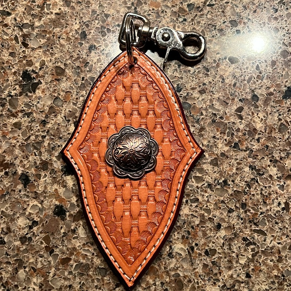 Leather keychain, 6 1/2 inches top to bottom